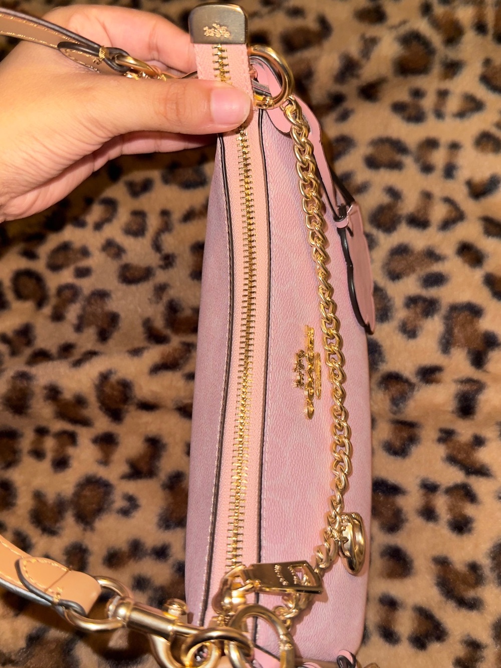 COACH Powder Pink Signature Chain Teri Shoulder Bag with Floral Charm - Picture 5 of 11